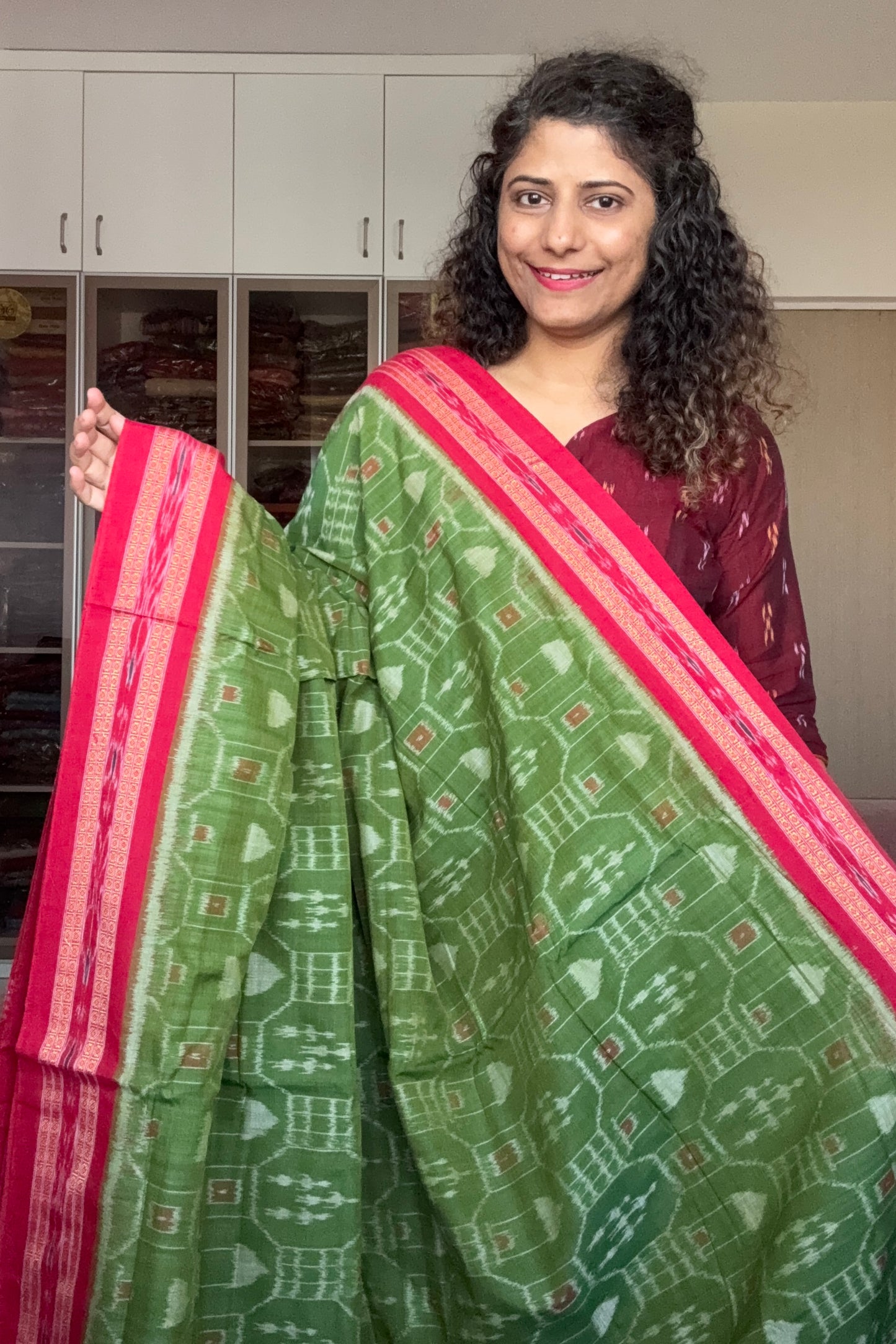 Exclusive Odisha Ikkat Khandua Cotton Saree - Green
