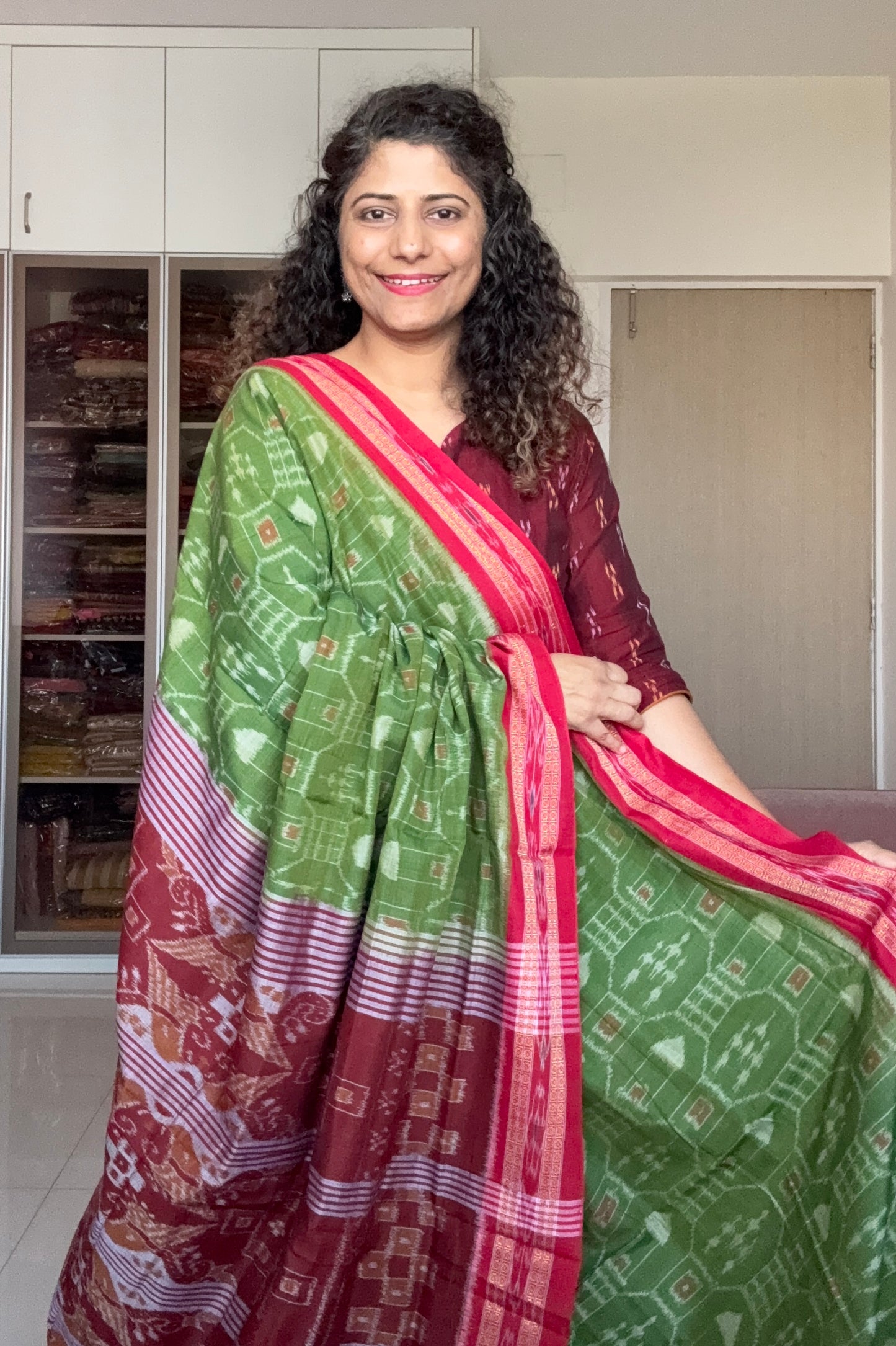 Exclusive Odisha Ikkat Khandua Cotton Saree - Green