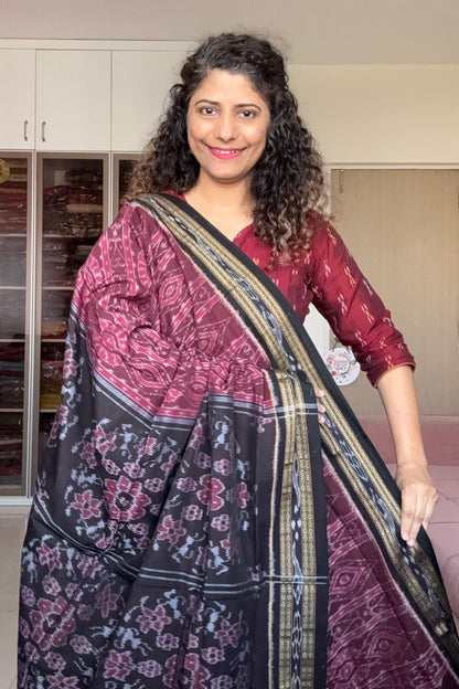 Exclusive Odisha Ikkat Khandua Cotton Saree - Coffee