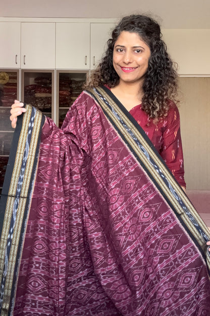 Exclusive Odisha Ikkat Khandua Cotton Saree - Coffee