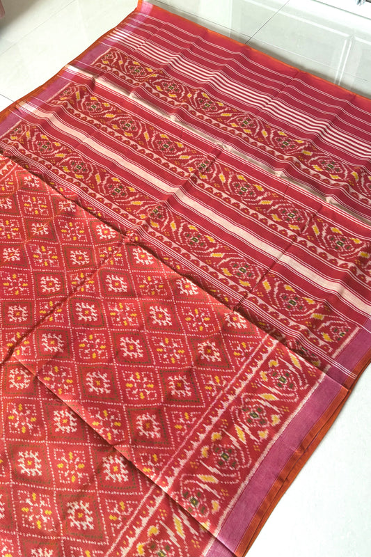 Single Ikkat Patola Saree - Dual Tone Orange