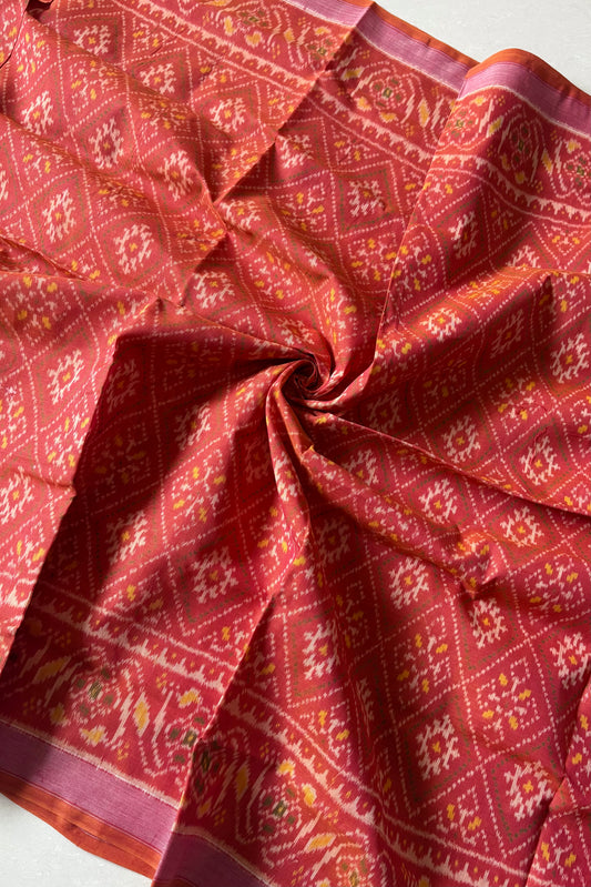 Single Ikkat Patola Saree - Dual Tone Orange