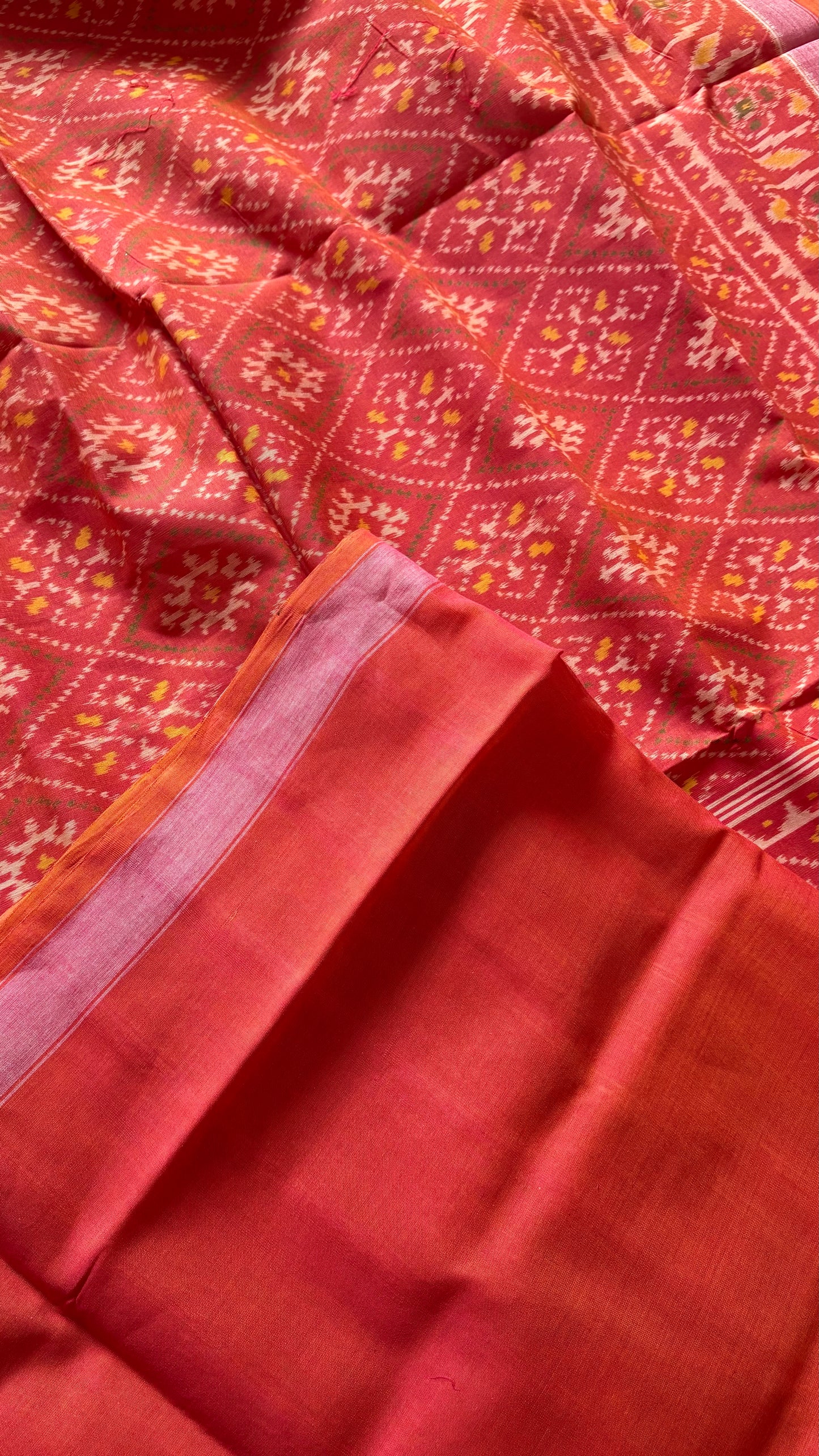 Single Ikkat Patola Saree - Dual Tone Orange