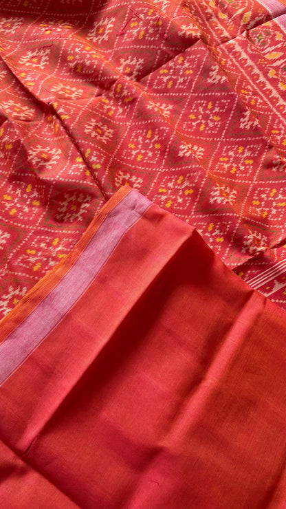 Single Ikkat Patola Saree - Dual Tone Orange
