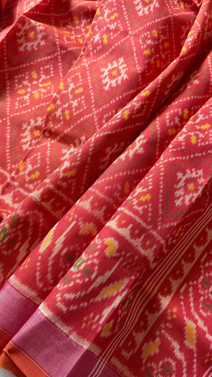Single Ikkat Patola Saree - Dual Tone Orange