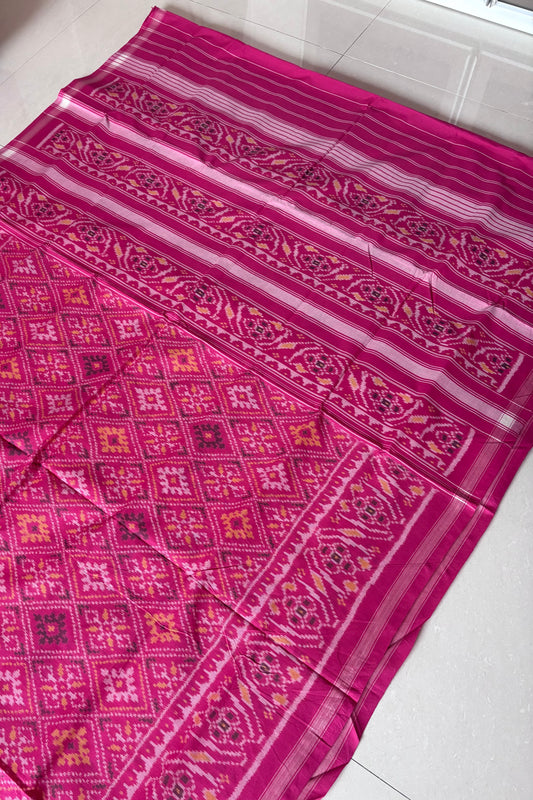 Single Ikkat Cotton Patola Saree - Medium Pink