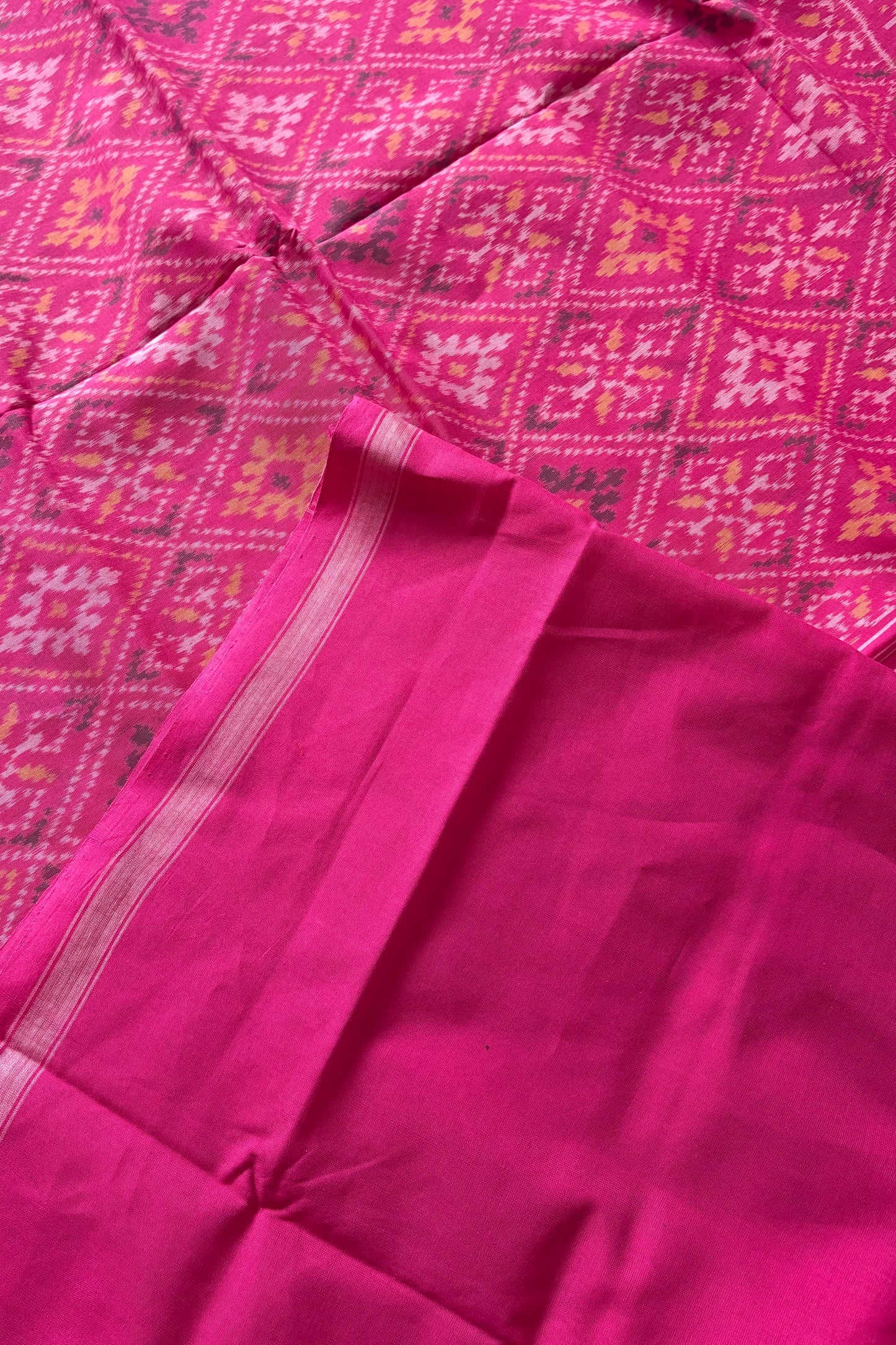 Single Ikkat Cotton Patola Saree - Medium Pink