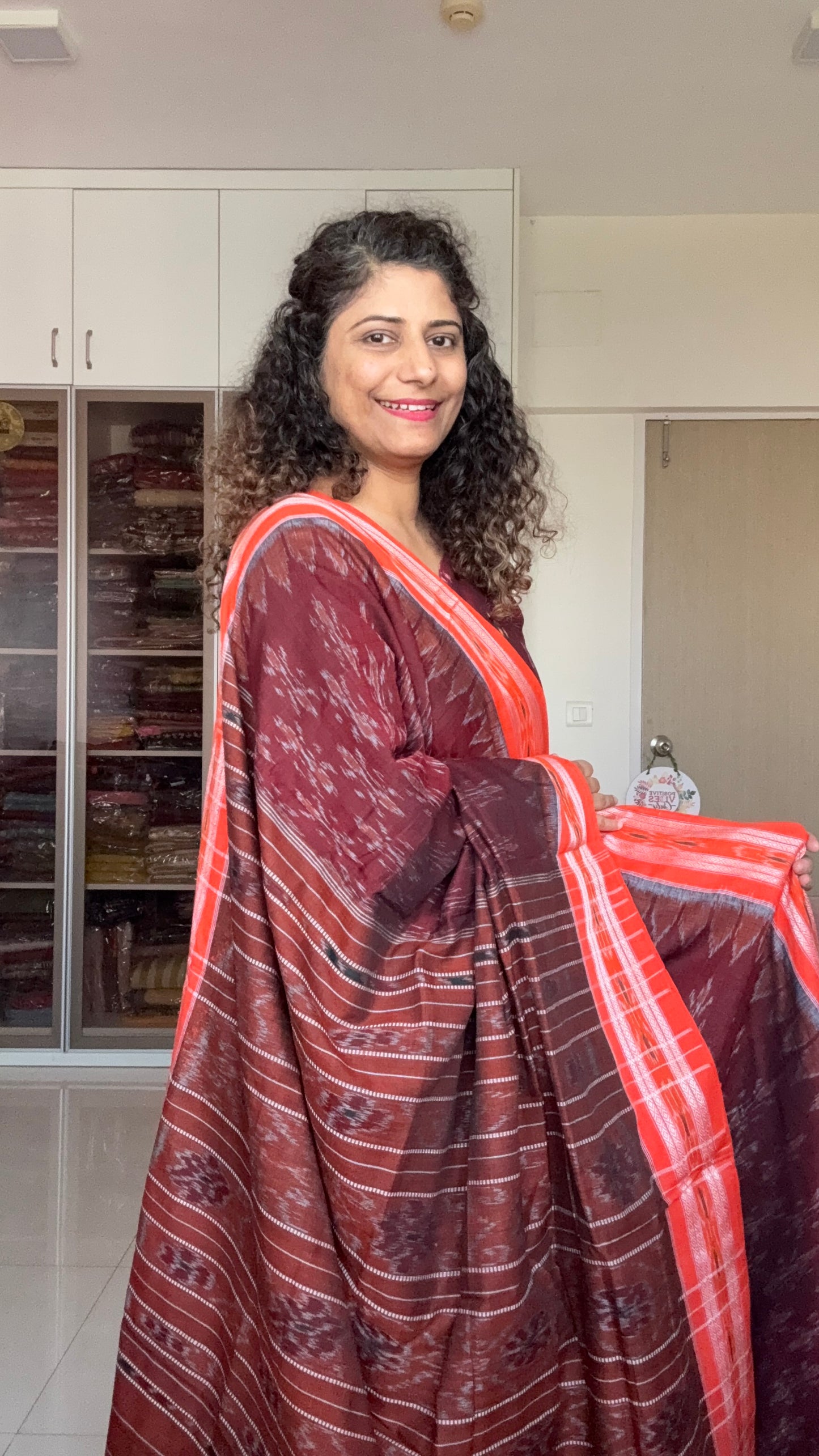 Odisha Ikkat Khandua Cotton Saree -Maroon-Orange