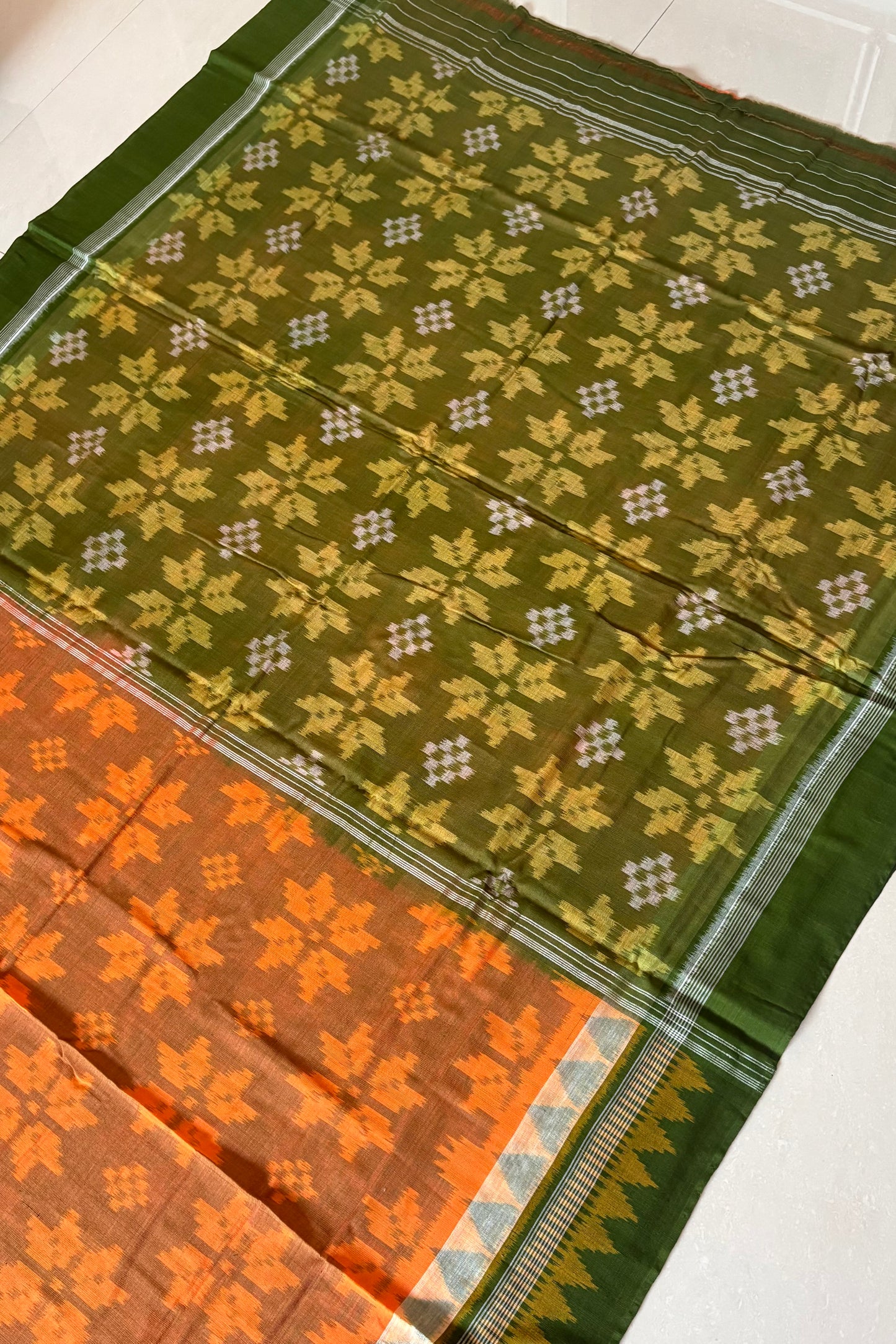 Odisha Ikkat Cotton Saree- Orange