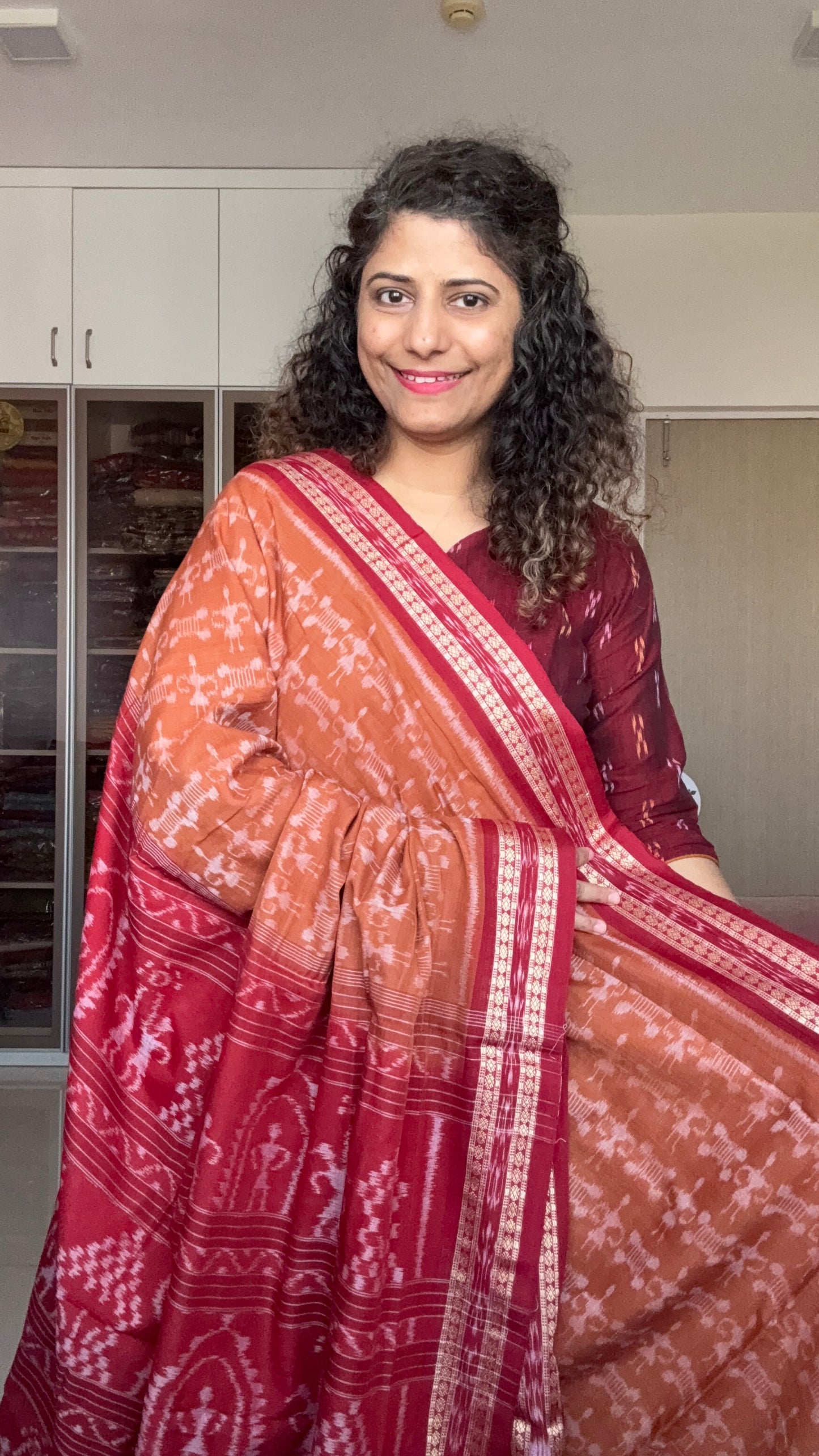 Exclusive Odisha Ikkat Khandua Cotton Saree - Rust Brown