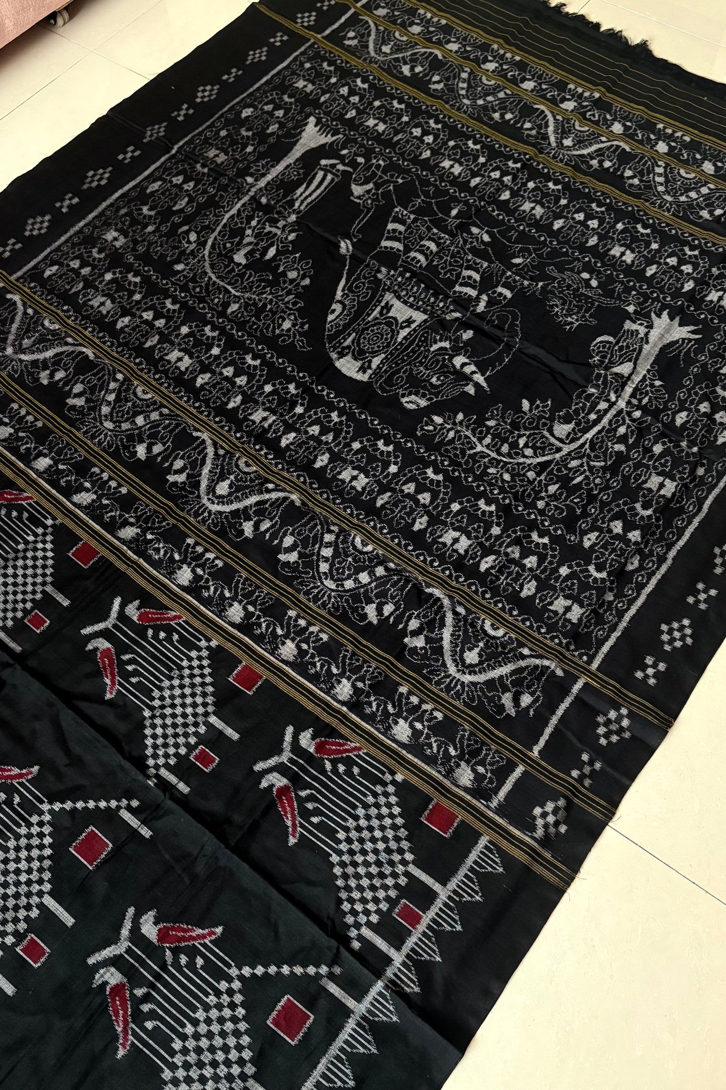 Odisha Ikkat  Cotton Saree- Black