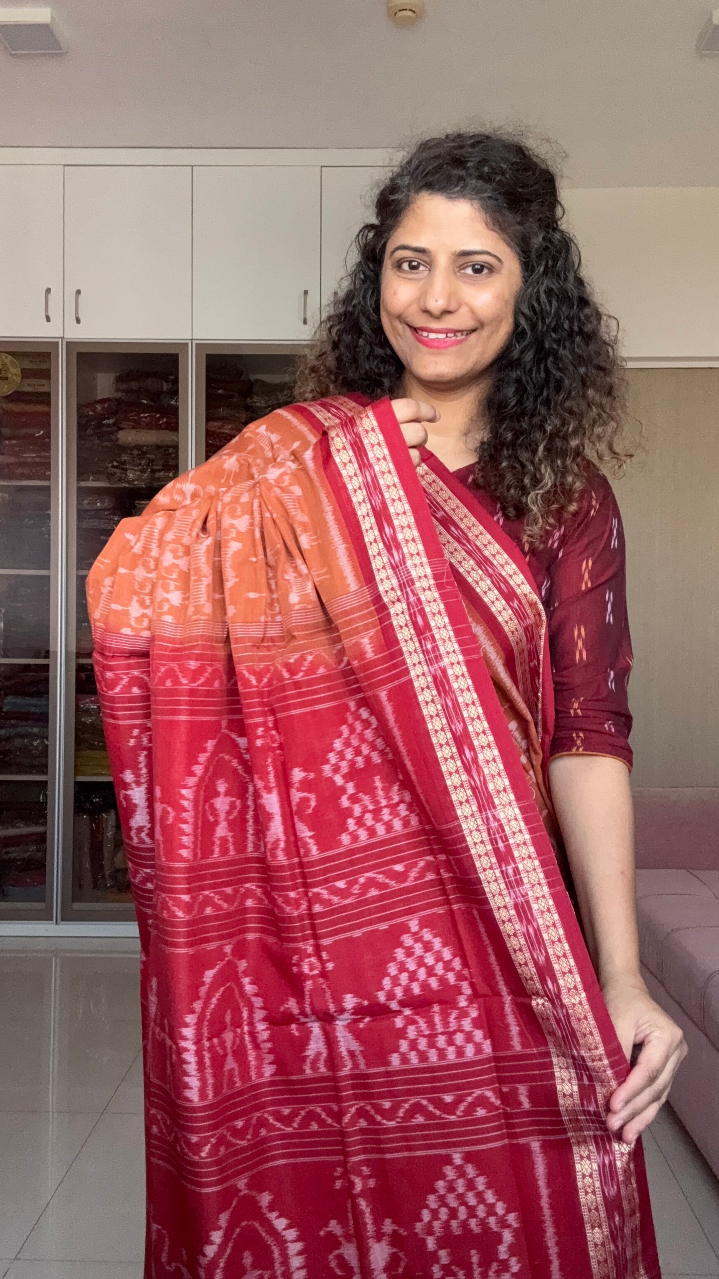 Exclusive Odisha Ikkat Khandua Cotton Saree - Rust Brown