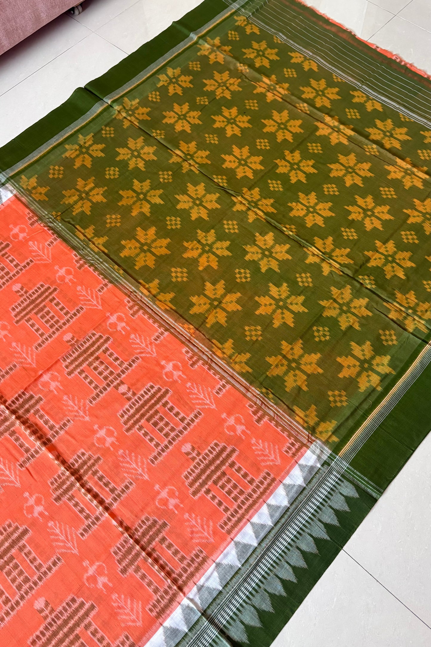 Odisha Ikkat Cotton Saree- Soft Orange