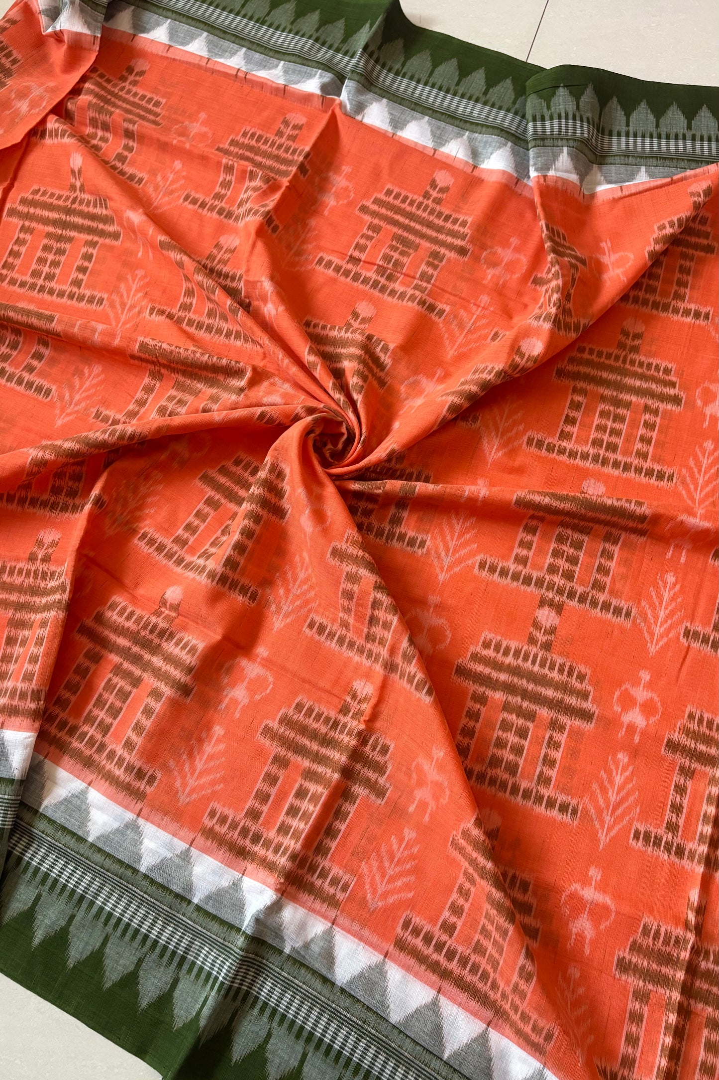 Odisha Ikkat Cotton Saree- Soft Orange