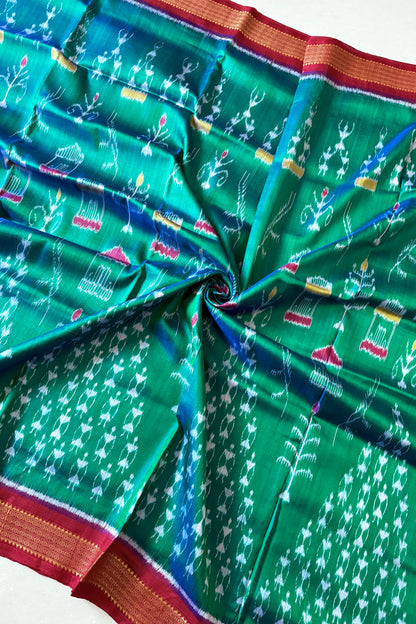 Exclusive Odisha Ikkat Pure Silk Saree- Shot Green