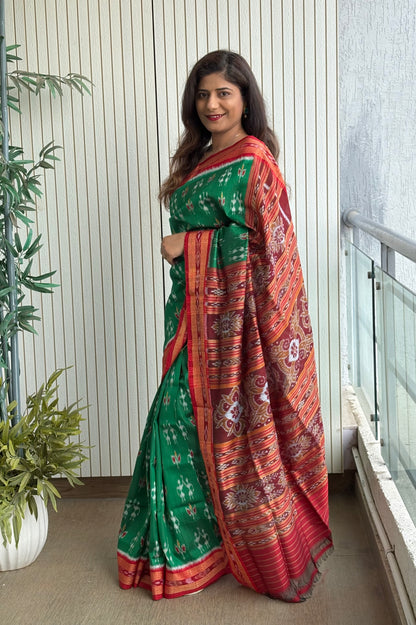 Odisha Ikkat Khandua Silk Saree -Green