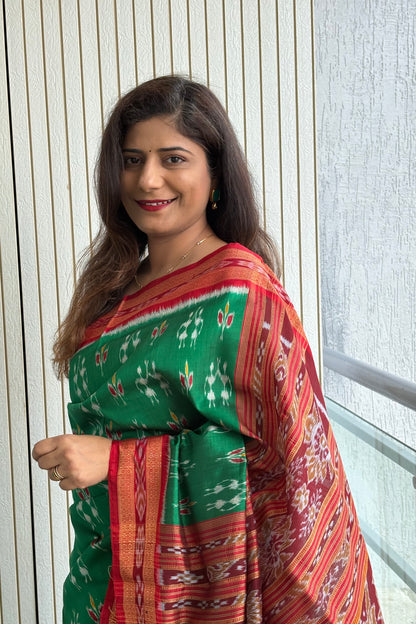 Odisha Ikkat Khandua Silk Saree -Green