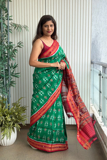 Odisha Ikkat Khandua Silk Saree -Green
