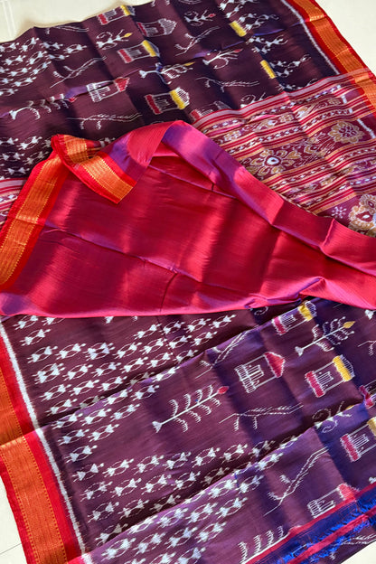 Exclusive Odisha Ikkat Pure Silk Saree- Shot Coffee