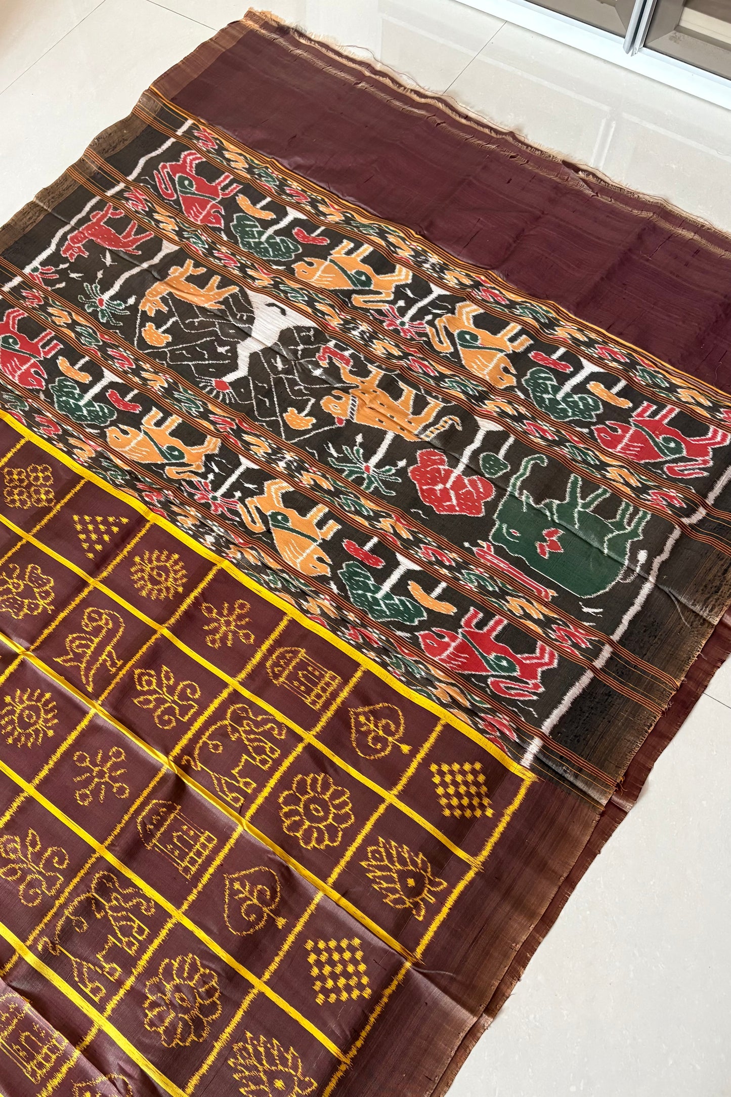 Exclusive Odisha Ikkat Nabakothi Pure Silk Saree- Brown