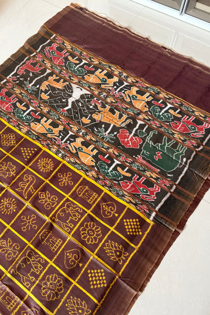 Exclusive Odisha Ikkat Nabakothi Pure Silk Saree- Brown