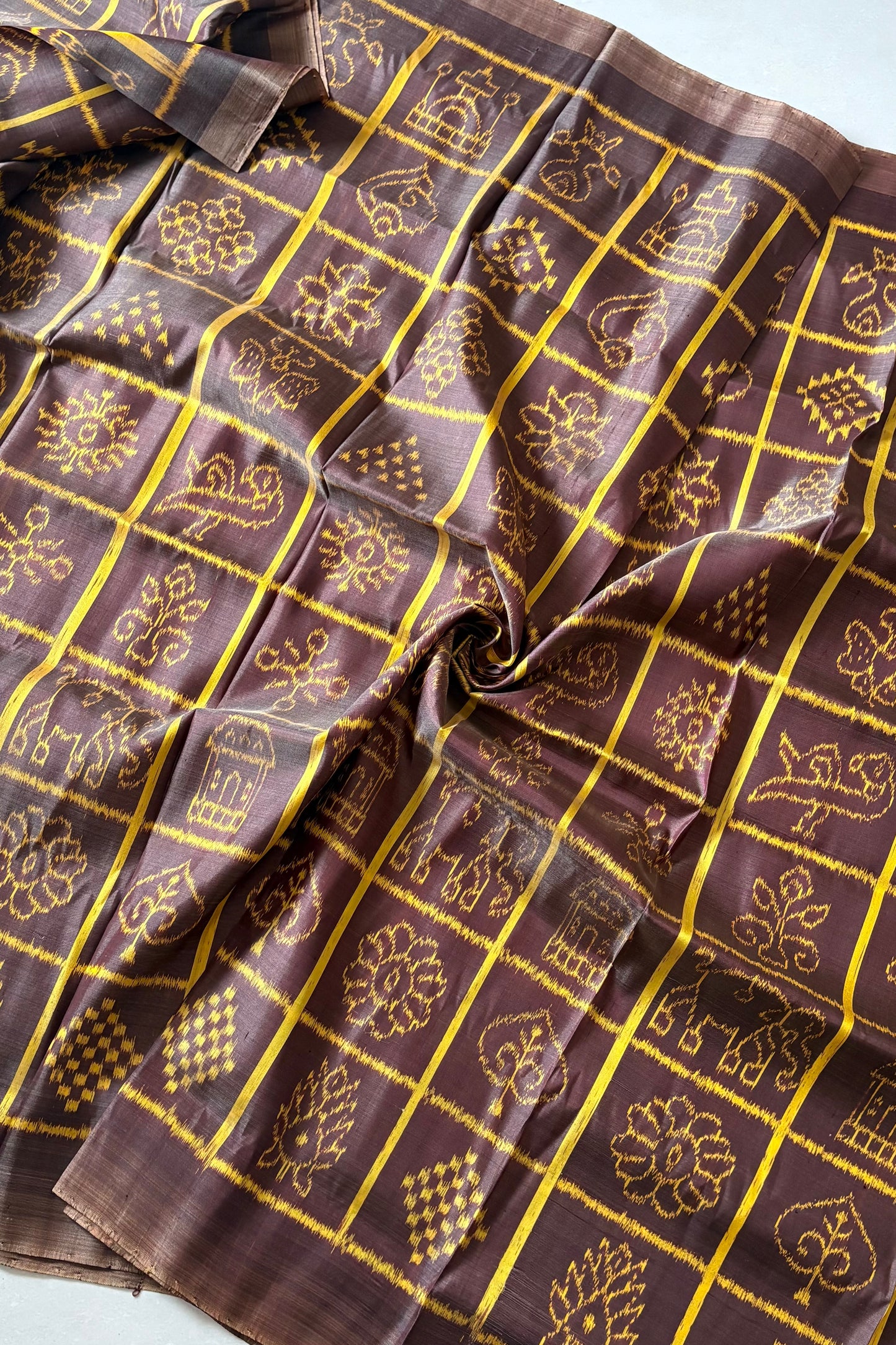 Exclusive Odisha Ikkat Nabakothi Pure Silk Saree- Brown