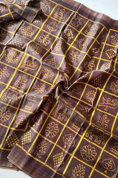 Exclusive Odisha Ikkat Nabakothi Pure Silk Saree- Brown