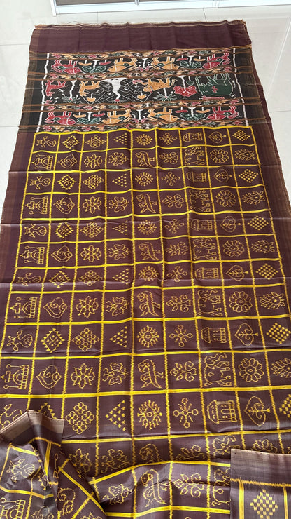Exclusive Odisha Ikkat Nabakothi Pure Silk Saree- Brown
