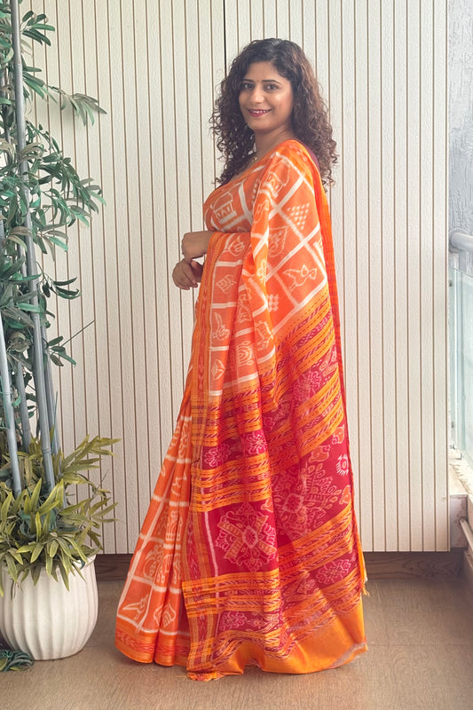 Nabakothi Khandua Pure Silk Saree- Shot Orange