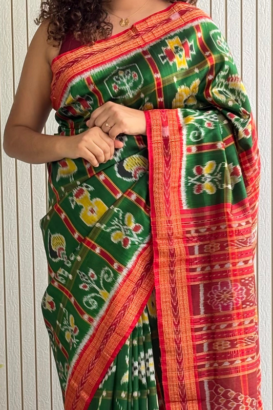 Nabakothi Khandua Silk Saree: Green