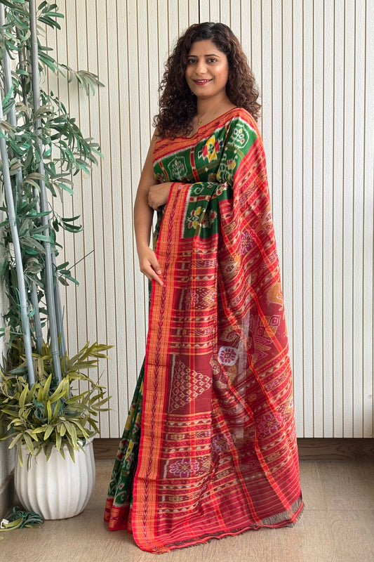 Nabakothi Khandua Silk Saree: Green