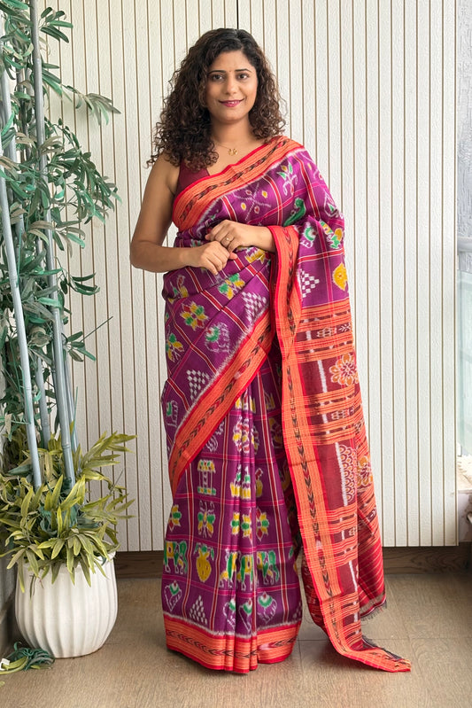 Nabakothi Khandua Pure Silk Saree: Purple