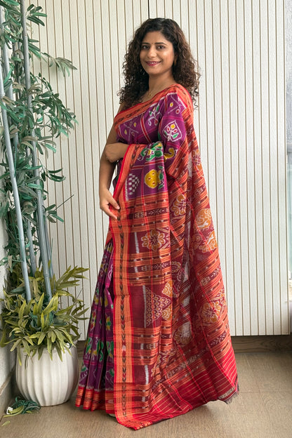 Nabakothi Khandua Pure Silk Saree: Purple