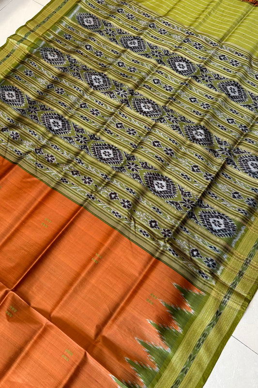 Odisha Ikkat Khandua Pure Silk Saree- Copper Brown