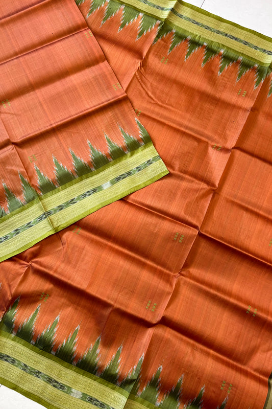 Odisha Ikkat Khandua Pure Silk Saree- Copper Brown
