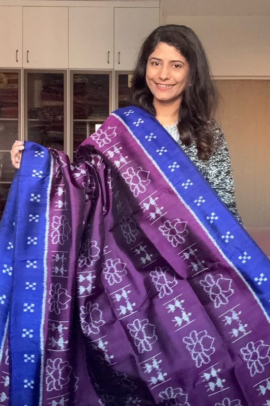 Exclusive Khandua Ikkat Silk Saree - Aubergine