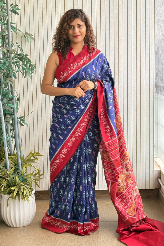 Odisha Ikkat Khandua Pure Silk Saree- Navy blue