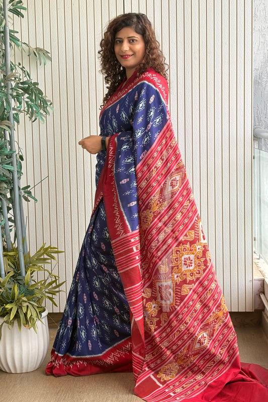 Odisha Ikkat Khandua Pure Silk Saree- Navy blue