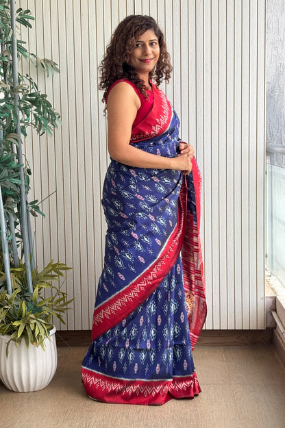 Odisha Ikkat Khandua Pure Silk Saree- Navy blue