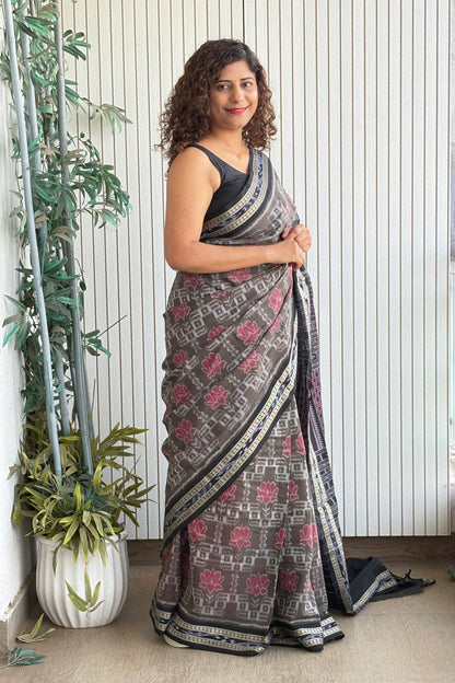 Odisha Ikkat  Cotton Saree- Dark Olive