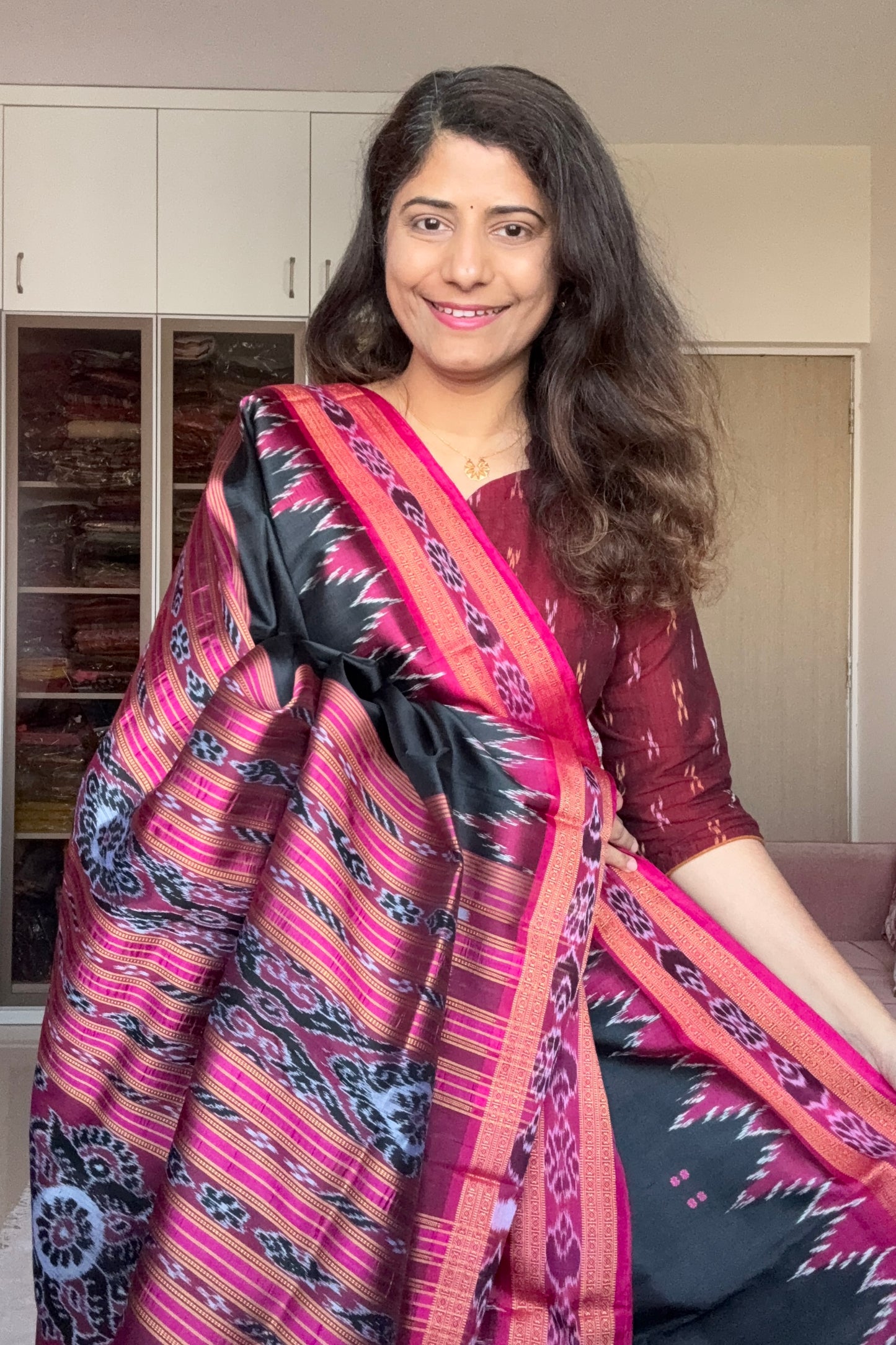 Odisha Ikkat Pure Khandua Silk Saree - Black