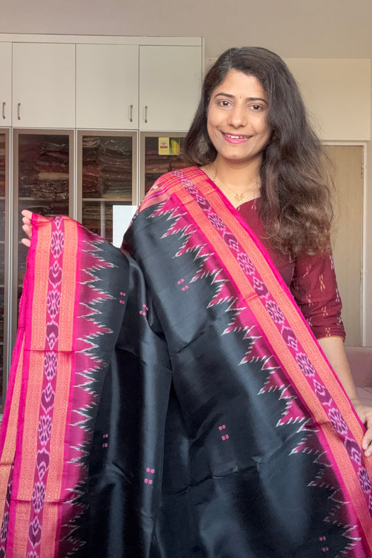 Odisha Ikkat Pure Khandua Silk Saree - Black