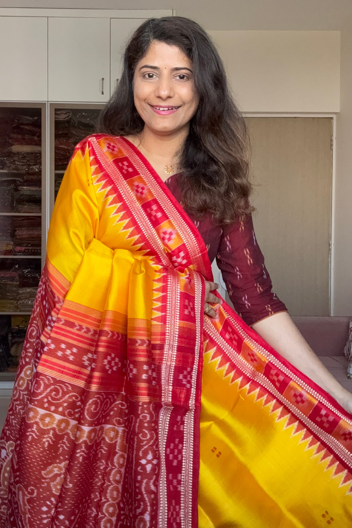 Pasapali Border Khandua Ikkat Silk Saree - Yellow