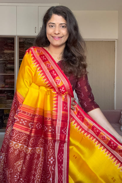 Pasapali Border Khandua Ikkat Silk Saree - Yellow
