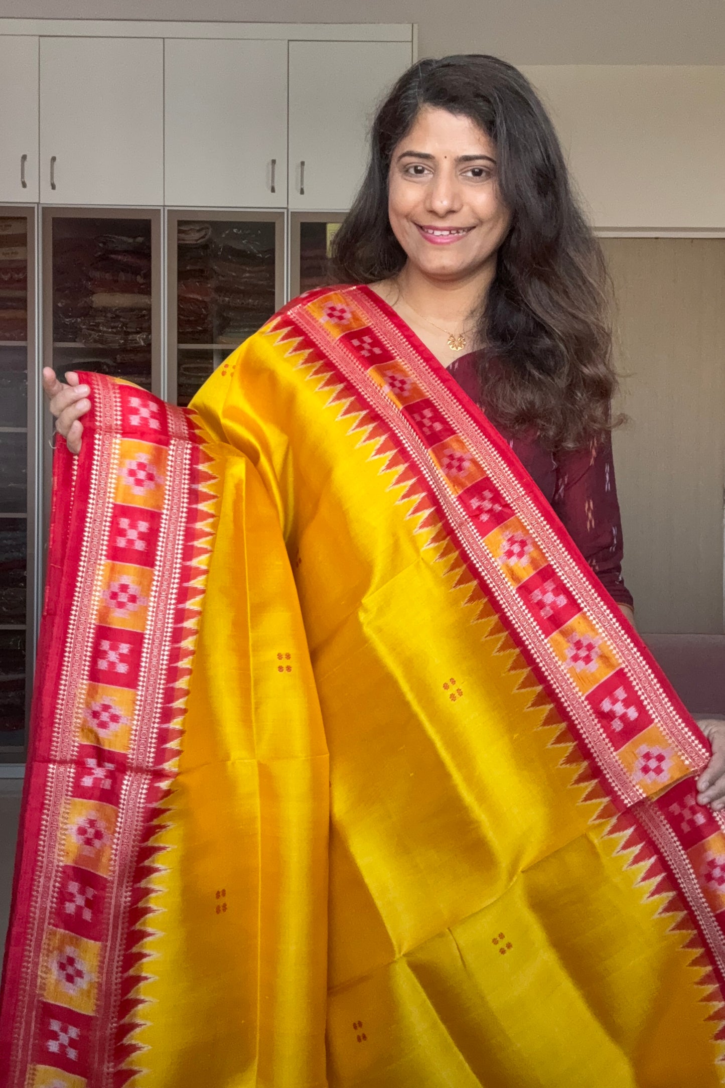 Pasapali Border Khandua Ikkat Silk Saree - Yellow