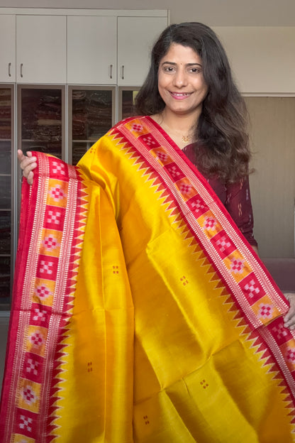Pasapali Border Khandua Ikkat Silk Saree - Yellow