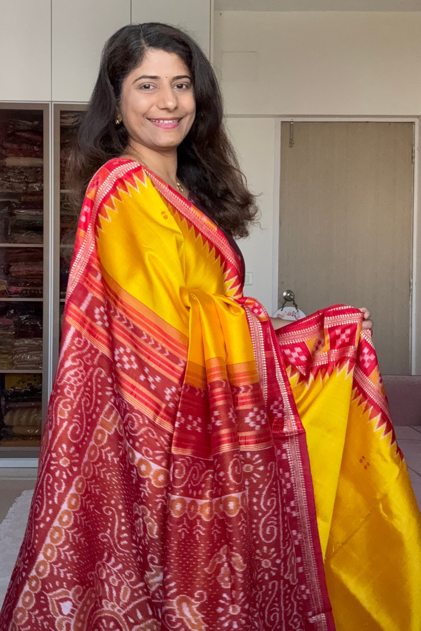Pasapali Border Khandua Ikkat Silk Saree - Yellow