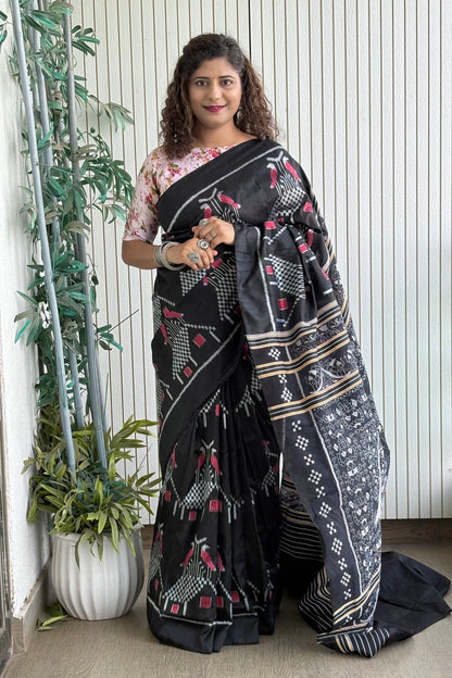 Odisha Ikkat Nuapatna Pure Silk Saree- Black