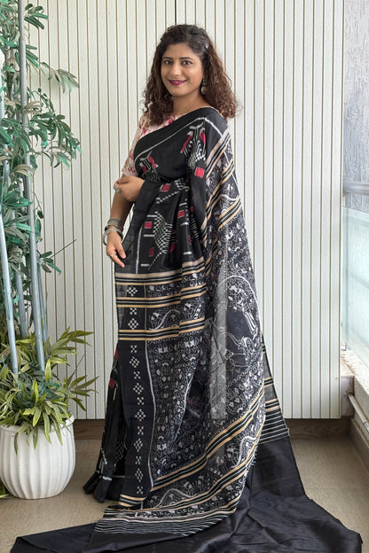 Odisha Ikkat Nuapatna Pure Silk Saree- Black