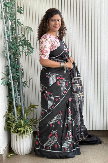 Odisha Ikkat Nuapatna Pure Silk Saree- Black